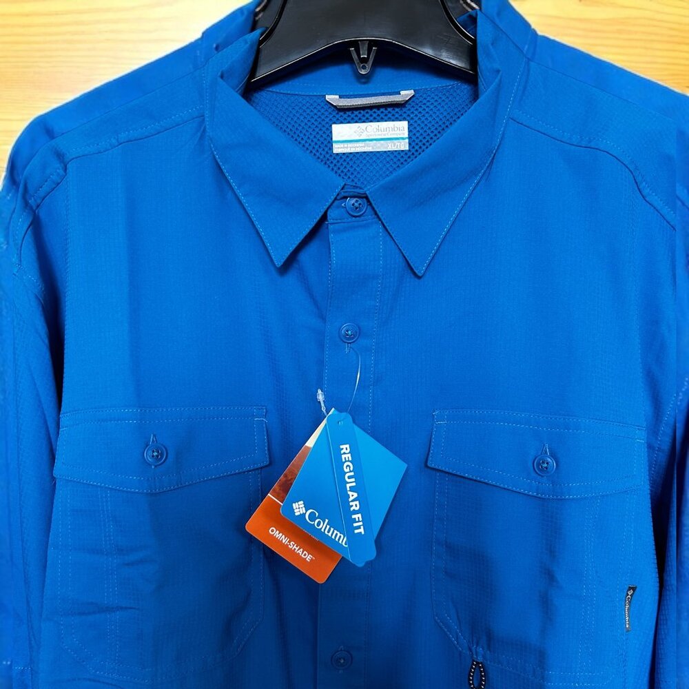 Columbia Omni Shade Men's Long Sleeve Shirt Bright Indigo 40 UPF Size XL